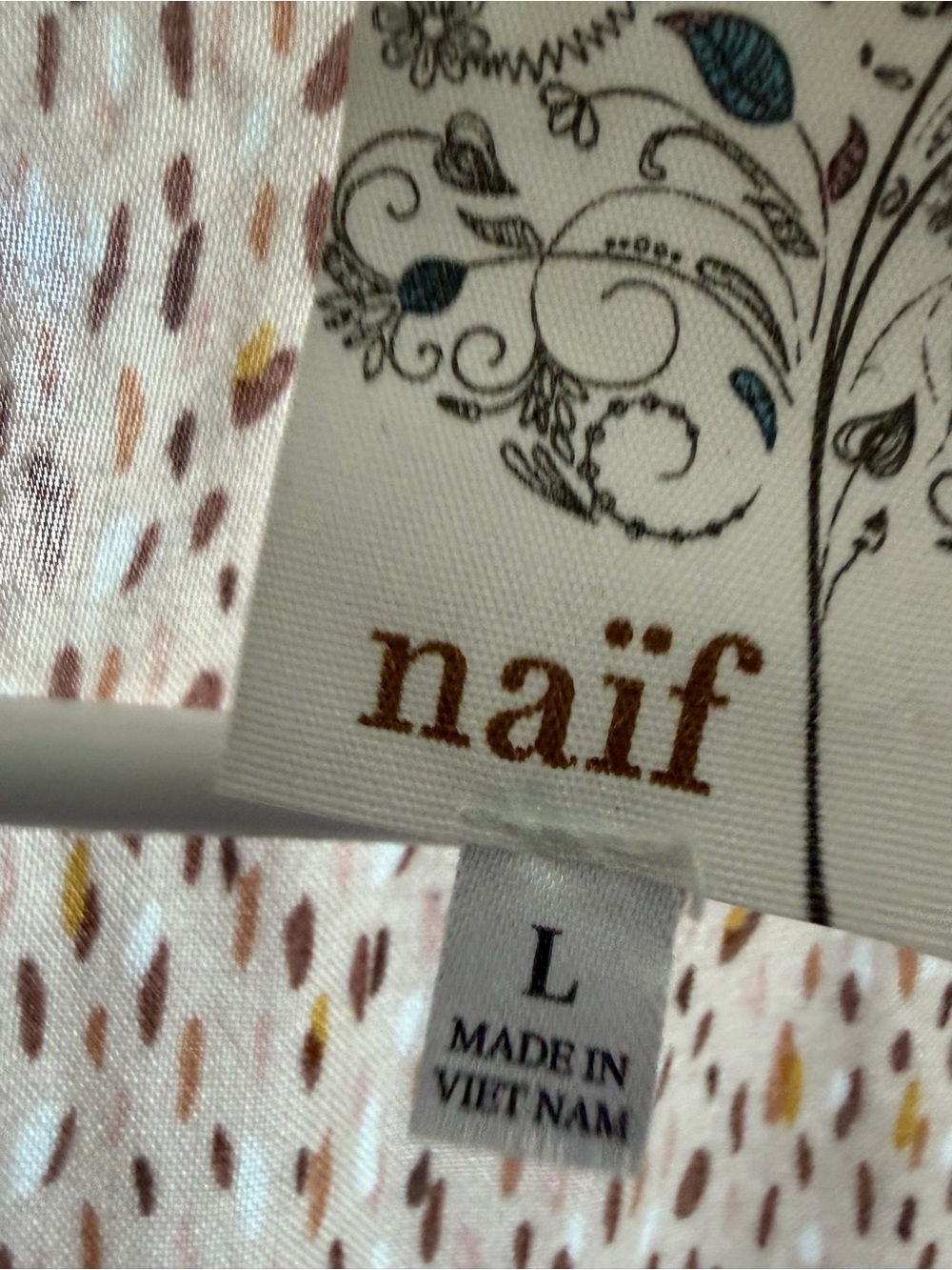 Naïf Size L Boho Tiered Peasant Dress Tassel Tie Blush Brown Cottagecore - Picture 4 of 5